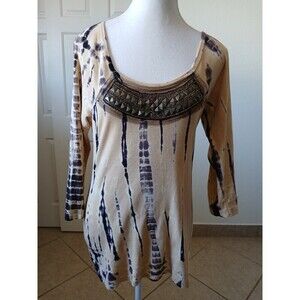 Tryst by Mathew Womens Small Tie-Dye T-Shirt USA Made Boho TopPeasant Studded